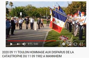 VIDEO 2020 09 11 TOULON HOMMAGE AUX DISPARUS DE LA CATASTROPHE DU 11 09 1982 A  MANNHEIM